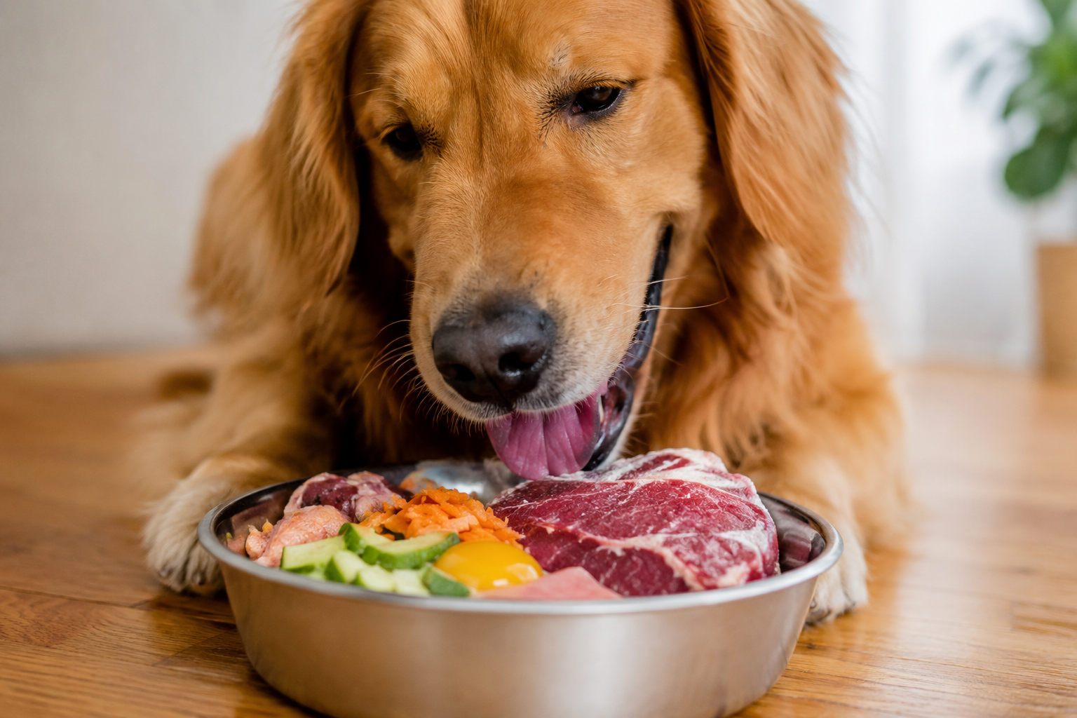 Perro comiendo dieta BARF